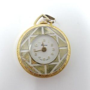 Vintage Lucern Swiss Made Gold Tone and White Enamel Pocket Watch, Estate